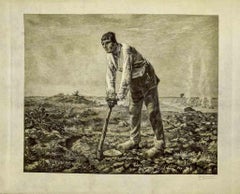 Antique Farmer - Original Etching by Félix Henri Bracquemond after Millet - 1860