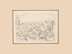 Vue de Rome - Dessin original au stylo sur papier de Luigi Montanarini - 1947
