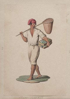 Pescador napolitano - Gouache original de Michela De Vito - Siglo XIX