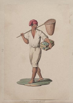 Neapolitan Fisherman - Original Gouache by Michela De Vito - 19th Century