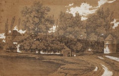 Landscape - Original Drawing on Paper - Mid-19th Century