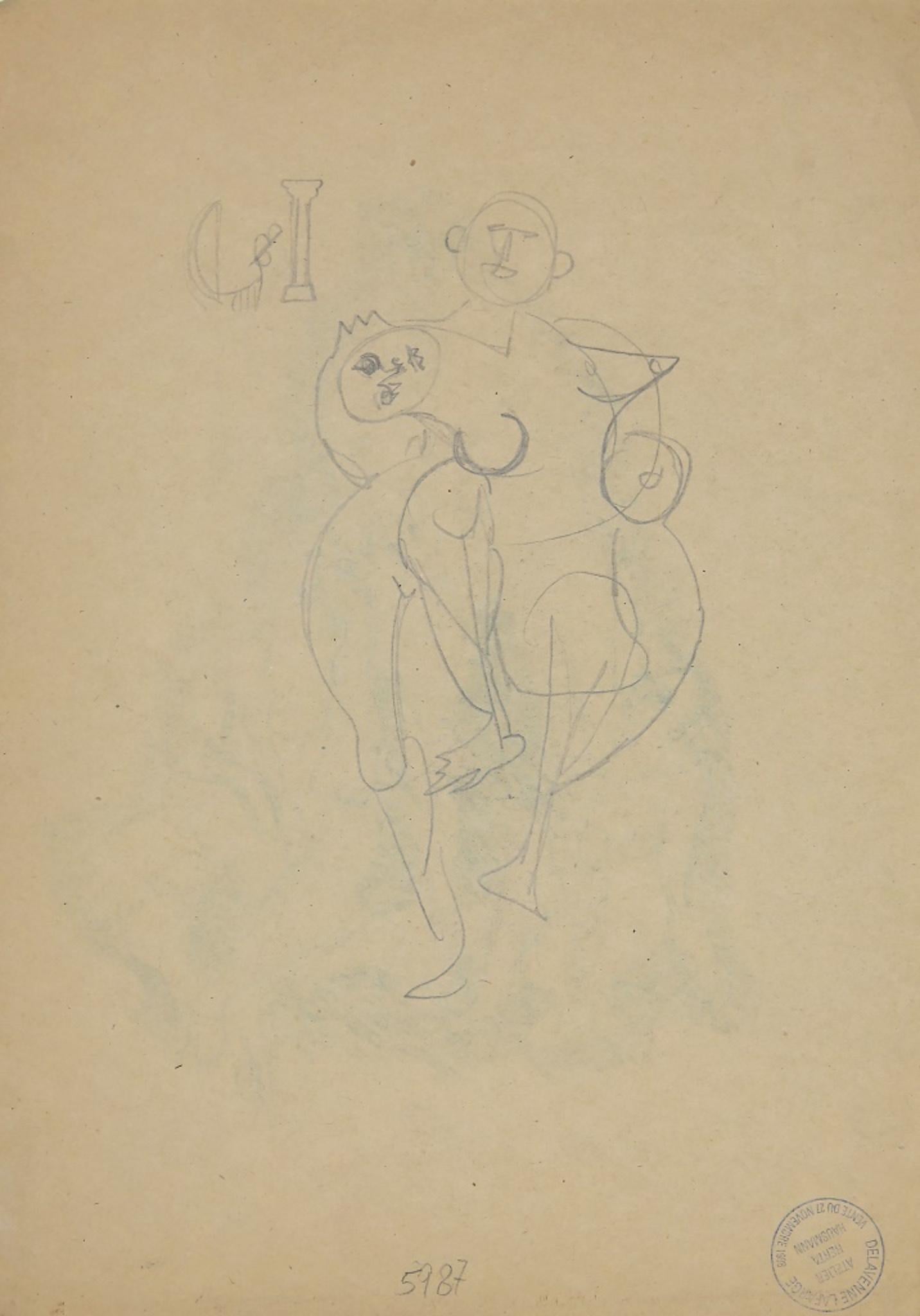 Figures - Original Pencil by Herna Hausmann - 1940 ca - Art by Herta Hausmann