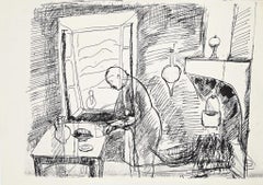 Retro In the Kitchen - Original black pen drawing by Herna Hausmann - Mid-20th century