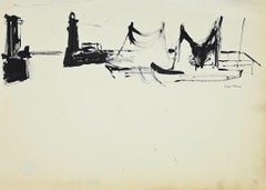 Port - Original China Ink by Herna Hausmann - 1950 ca