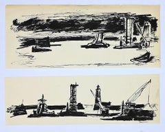Encre de Chine « In the port » d'origine d'Herta Hausmann - Milieu du XXe siècle