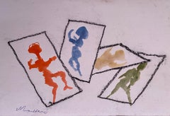 Vintage Shadows - Original Pencil and Watercolor by Mino Maccari - 1965