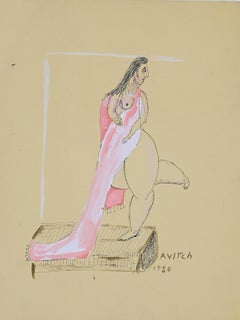 Figure of Woman - Original Tempera and China Ink signed "Avitch" - 1980s