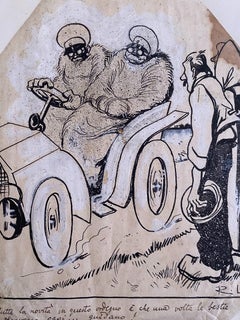 Antique The Car - Original China Ink by Gabriele Galantara - 1910s