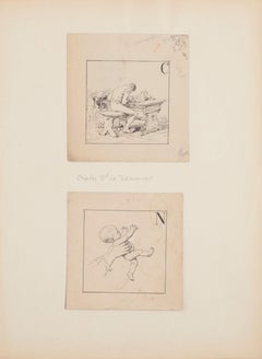 Figures - Crayon d'origine d'après G. H. de Beaumont - Début du 20e siècle