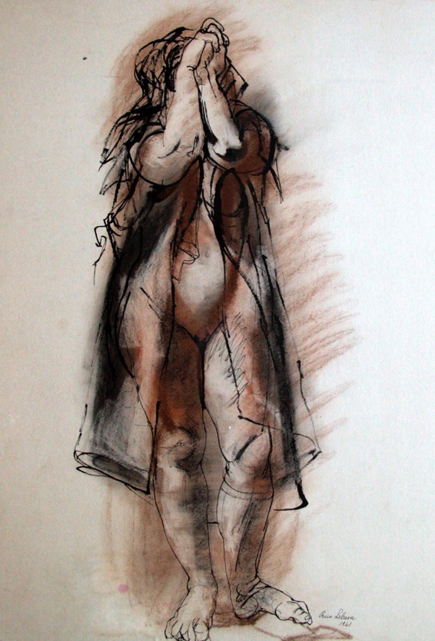 Female Figure - Ink and Crayon by Rico Lebrun - 1941