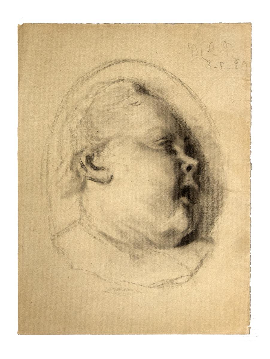 Portrait - Crayon original sur papier d'Elizabeth de Noailles - Début du 20e siècle