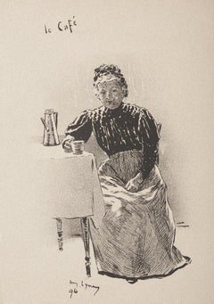 Antique Le Café - Original Lithograph by André Lynen - 1896