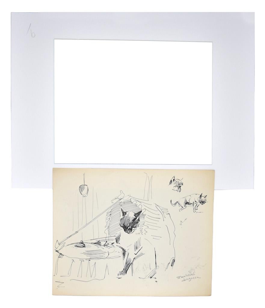 Aquarelle et stylo originale de Marie Paulette Lagosse, 1948 en vente 2