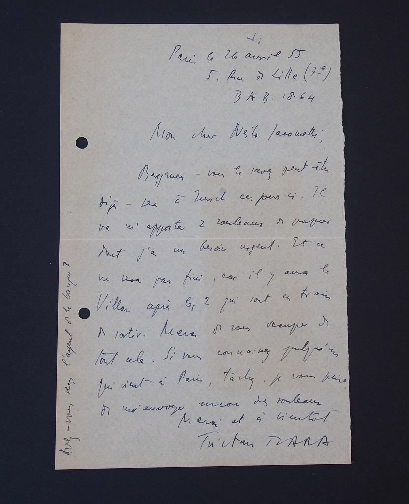 Autograph Letter Signed by Tristan Tzara - 1955