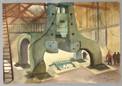 Factory - Original Watercolor by Jean Delpech - 1939
