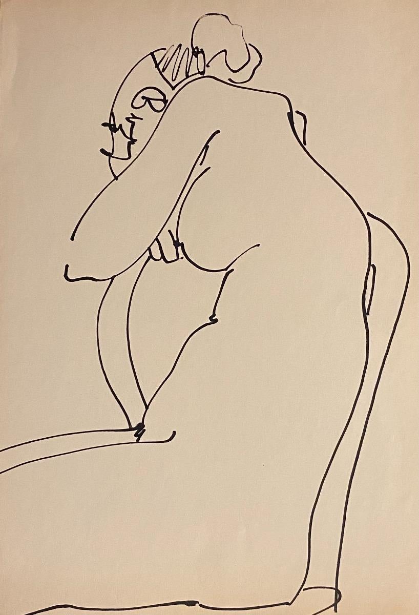 Internal Nude - Original Ink Drawing by Tibon Gertler - 1950s