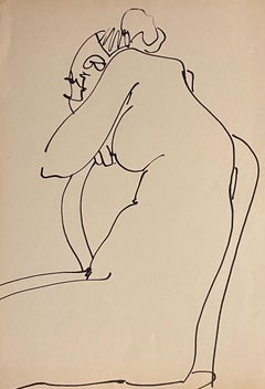 Internal Nude - Original Ink Drawing by Tibon Gertler - 1950s