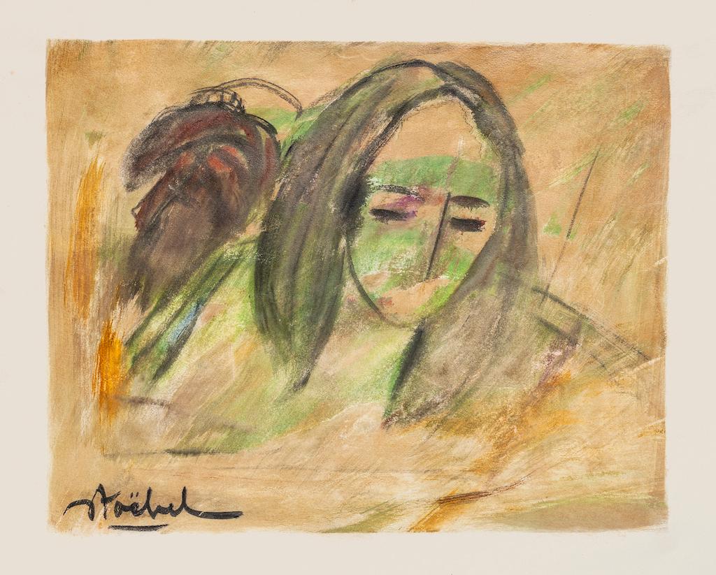 Edgar Stoëbel Abstract Drawing – The Girl - Original Ölgemälde auf Papier von Edgar Stoebel - Mitte des 20. Jahrhunderts