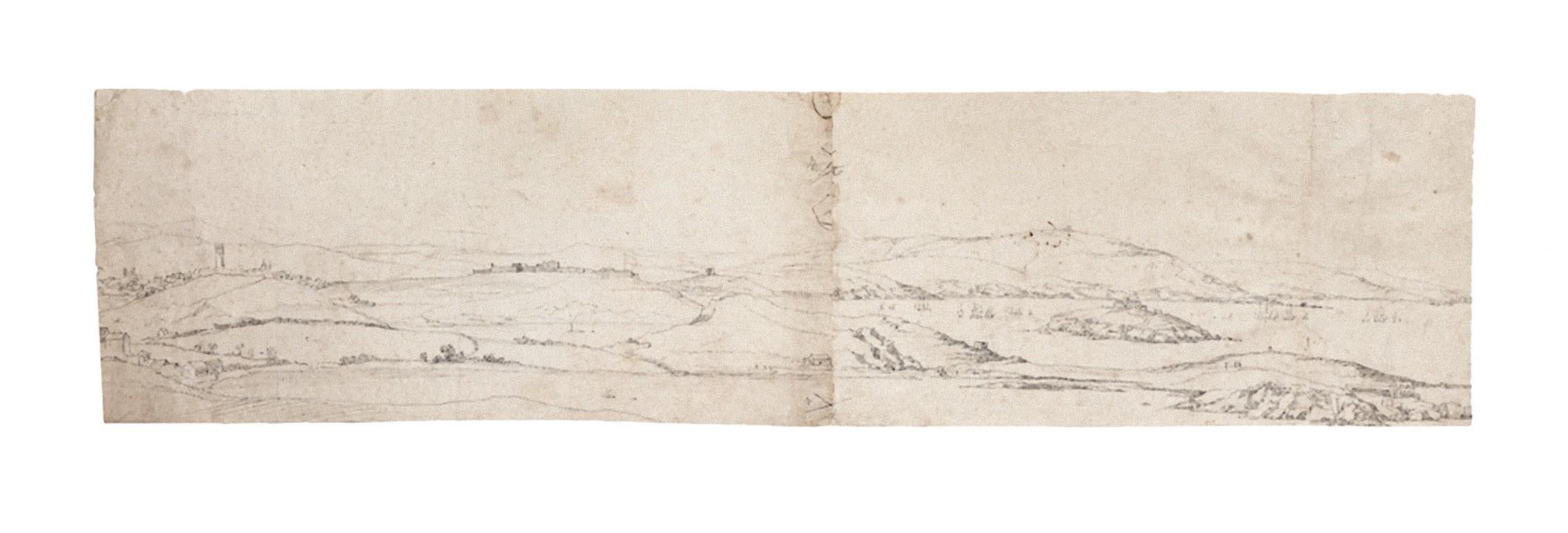 Jan Peeter Verdussen Figurative Art – Landschaft – Original-Bleistift auf Papier von J. P. Verdussen – 18. Jahrhundert