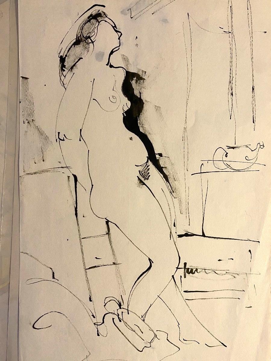 Internal Nude - Original China Ink by Tibor Gertler - 1950s