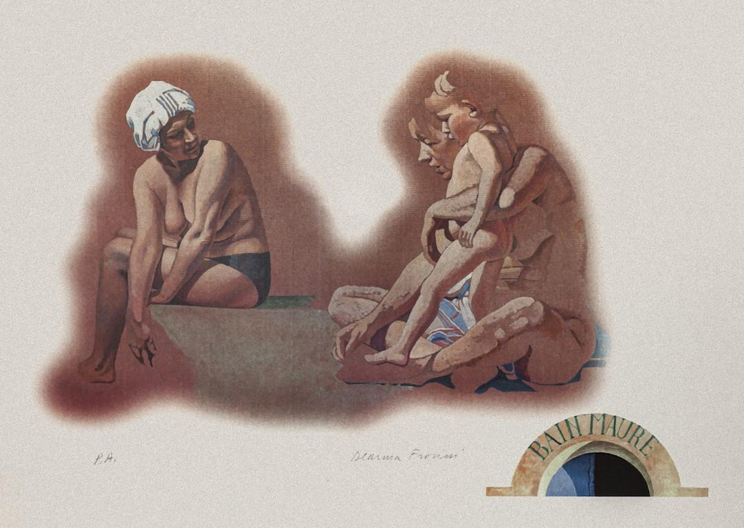 Hammam – Original Siebdruck auf Papier von Deanna Frosini – 1990er Jahre