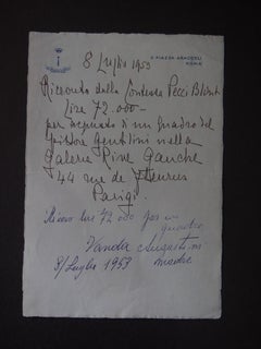 A Sale of Gentilini's Oil - Autograph Receipt by Countess Pecci Blunt - 1953