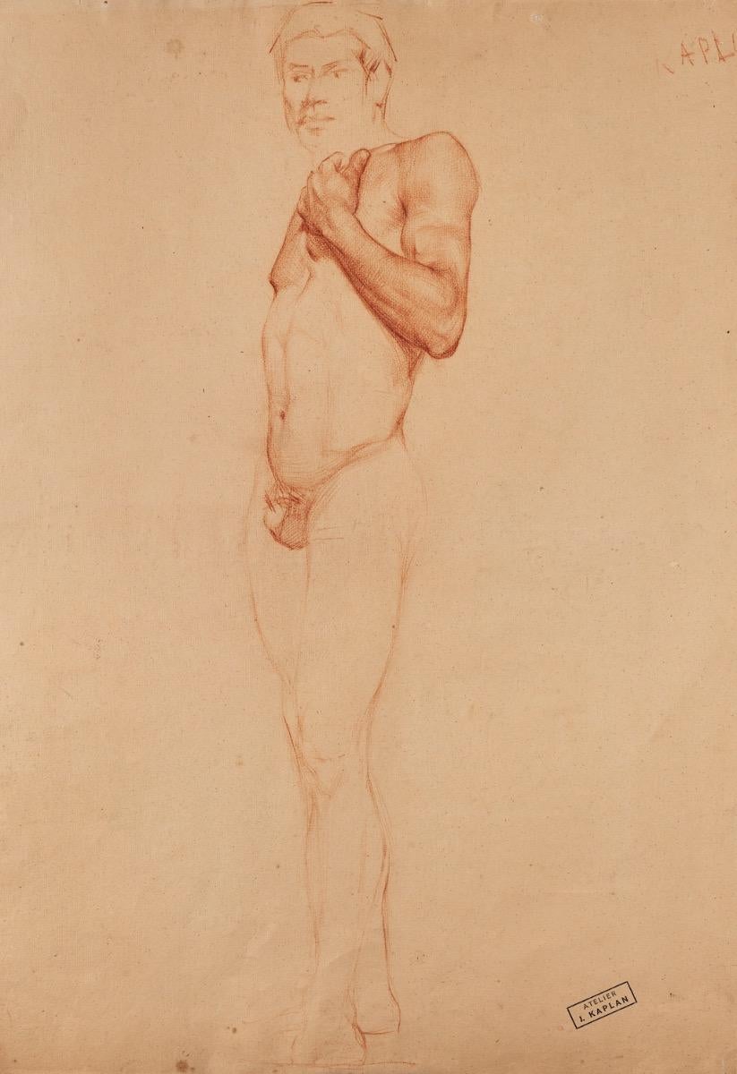 Figurative Art de Joseph Kaplan - Desnudo - Sanguina original sobre papel de J. Kaplan - 1940 ca.