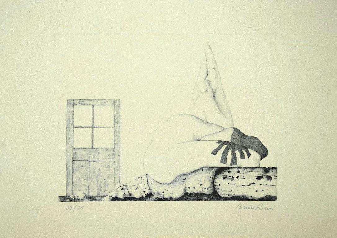 Figure is an original etching artwork realized by Bruno Renzi.

The state of preservation is good. except for worn margins.

Hand signed on the lower right.

Edition:32/35.

The artwork represents a well-balanced composition with perfect hatchings.