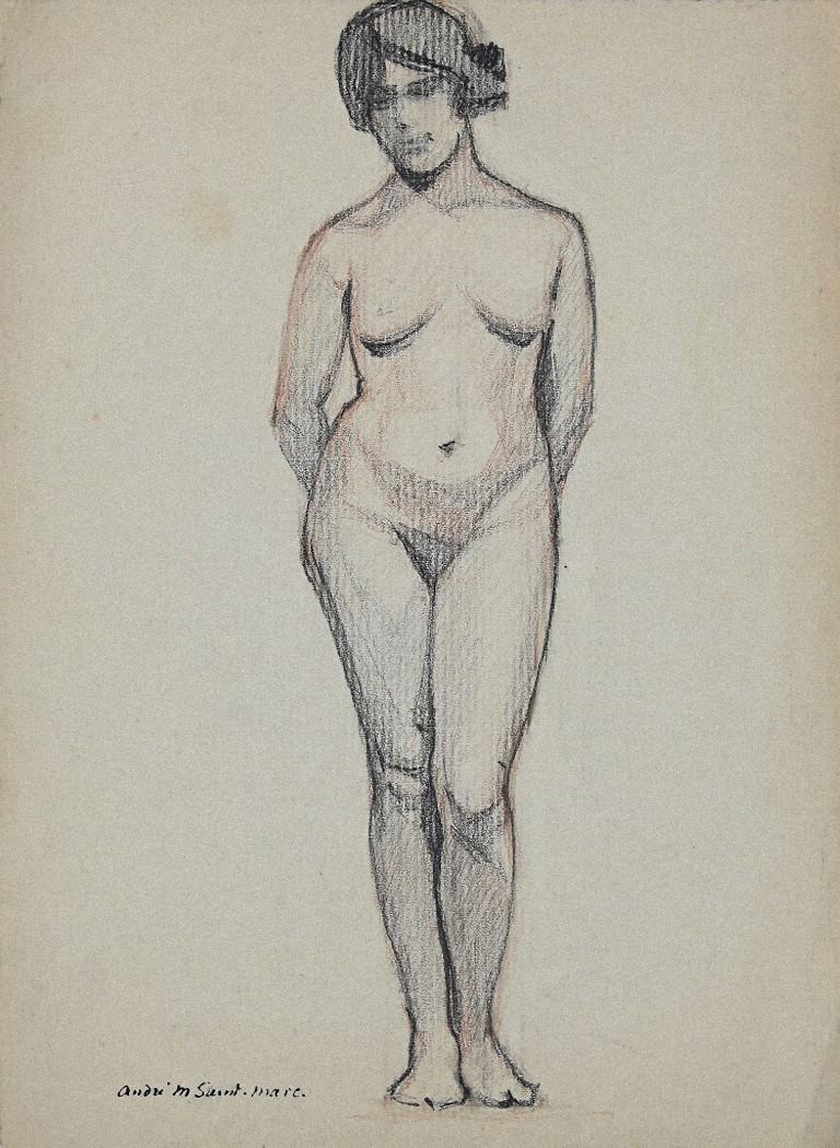 Nude - Pencil on Paper by André Meaux-Saint-Marc - Early 20th Century