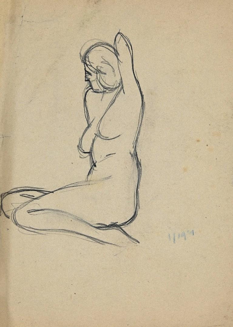 André Meaux Saint-Marc Figurative Art - Nude - Original Pencil on Paper by André Meaux-Saint-Marc - Early 20th Century