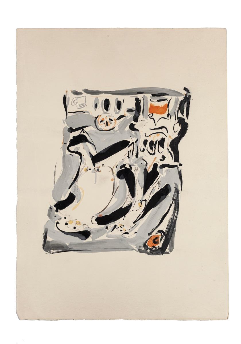Unknown Abstract Drawing – Komposition – Tempera auf Papier von Mario Martini – 1970