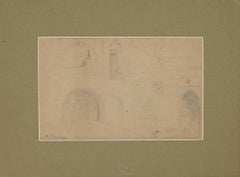 Französische maurische Inneneinrichtung – Bleistift auf Papier von Charles Laudelle – Ende des 19. Jahrhunderts