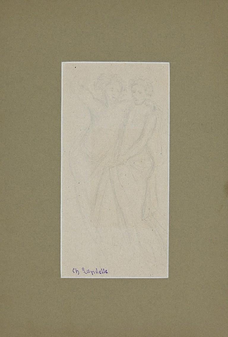 Two Figures - Original Pencil on Paper by Charles Landelle - Early 20th Century - Art by Charles Zacharie Landelle