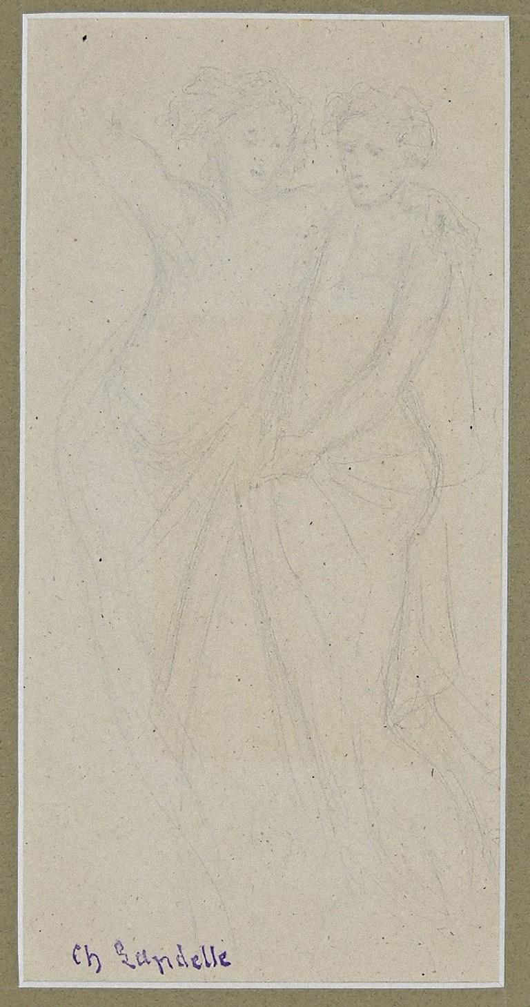 Charles Zacharie Landelle Figurative Art - Two Figures - Original Pencil on Paper by Charles Landelle - Early 20th Century