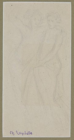 Two Figures - Original Pencil on Paper by Charles Landelle - Early 20th Century