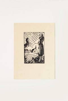 Souvenirs - gravure sur bois originale sur papier d'A.R. Brudieux - Années 1940