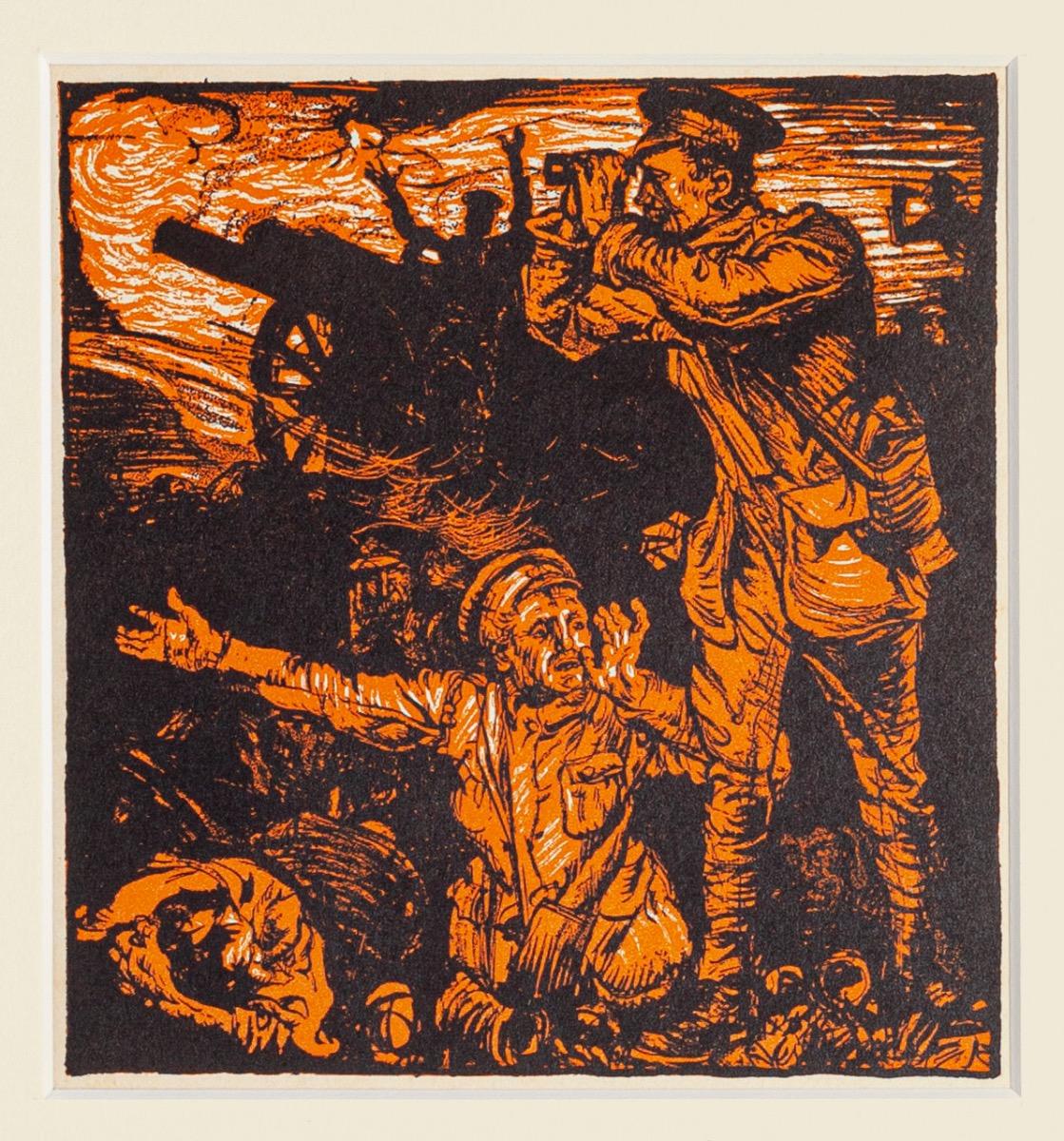 Frank Brangwyn Figurative Print - Combattimento di Neuwe Chapelle - Original Woodcut by F. Brangwyn - 20th Century