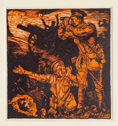 Combattimento di Neuwe Chapelle - Original Woodcut by F. Brangwyn - 20th Century