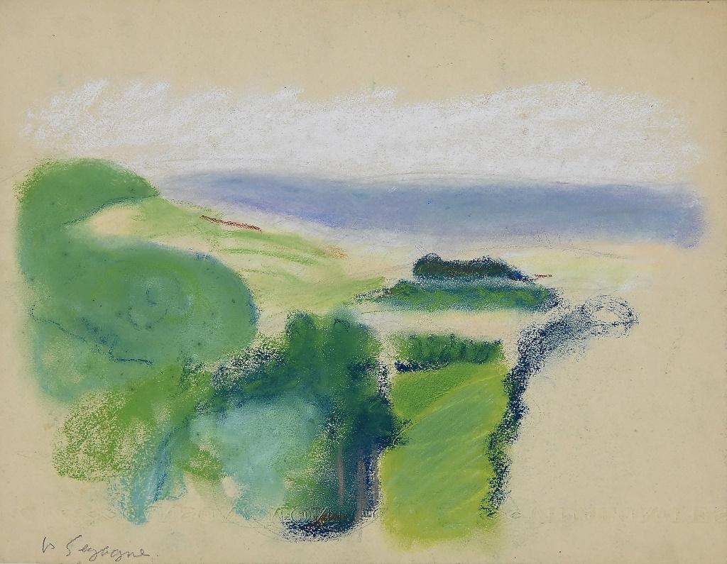 Landscape 1950 is a beautiful mixed media on cream-colored paper, realized about 1950 by the artist Pierre Segogne.

Hand-signed in pencil on the lower left corner.

The state of preservation is very good.