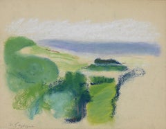 Landschaftslandschaft – Original Mixed Media auf Papier von Pierre Segogne – 1950er Jahre