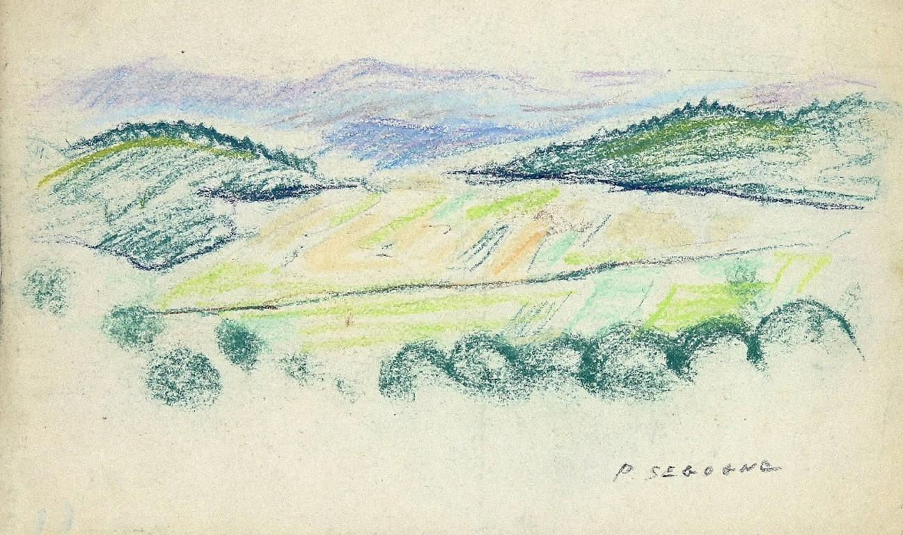 Paysage - Pastel sur papier de Pierre Segogne - Début du XXe siècle