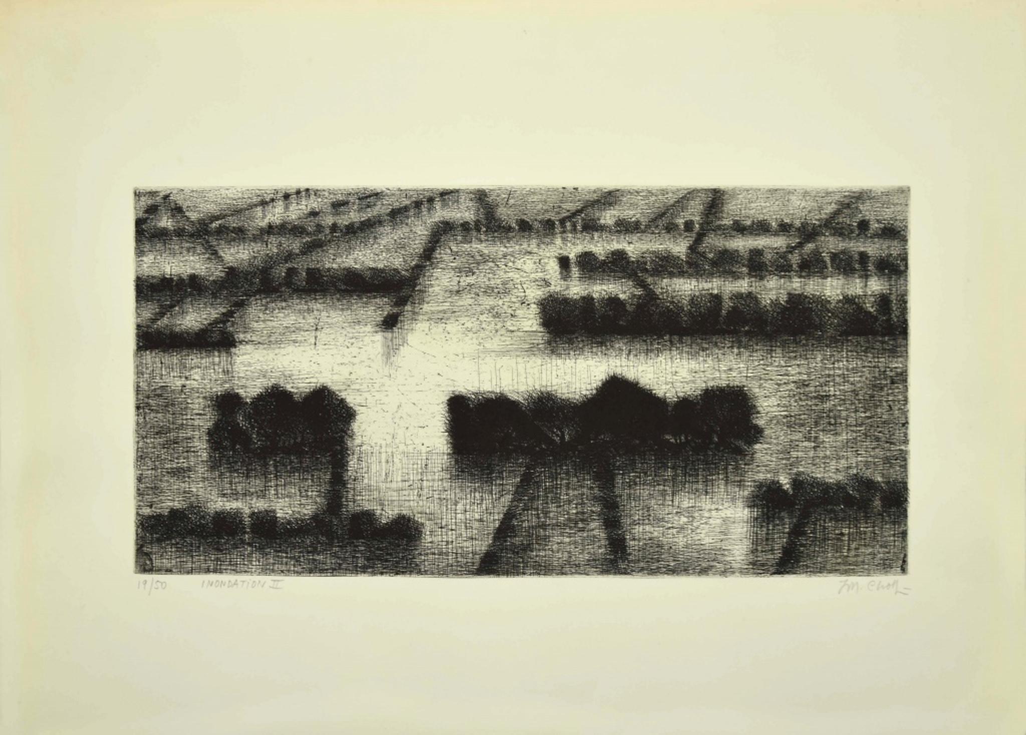 Inondation II - Etching by Maurice Chot Plassot - 1970s