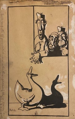 Figures - Encre de Chine originale de Gabriele Galantara - Début du XXe siècle