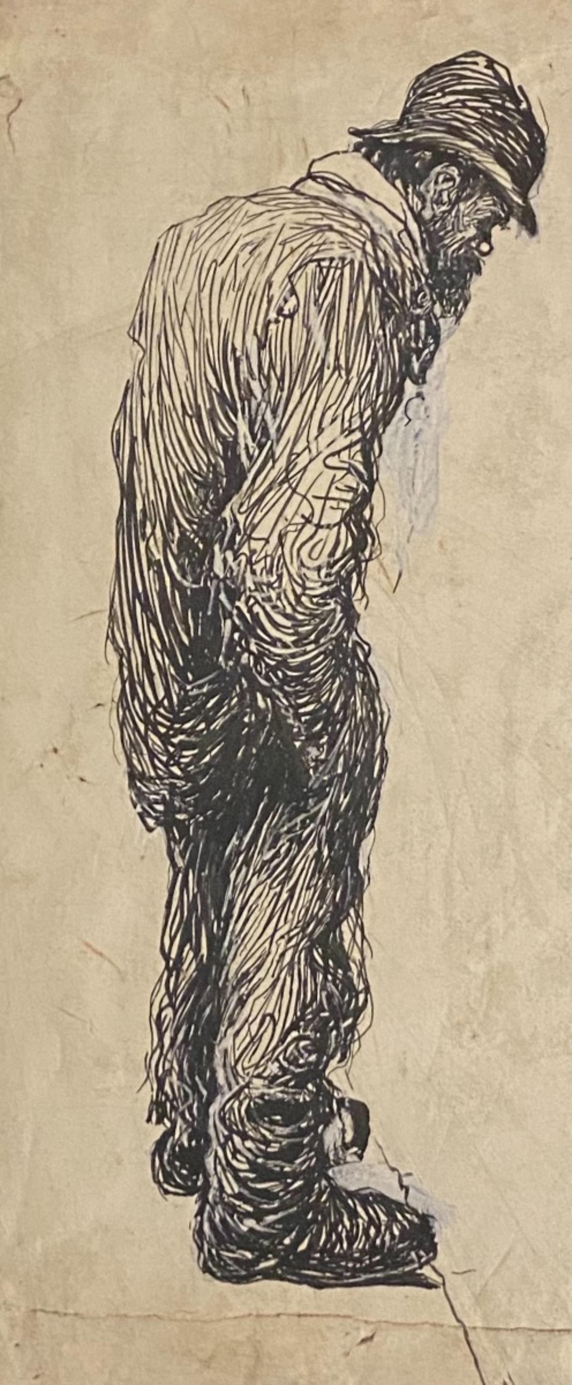 Der einsame Mann, in den 1910er Jahren,  ist eine Originalzeichnung in Porzellantinte auf cremefarbenem Papier realisiert  von Gabriele Galantara (1865-1937).

Unter guten Bedingungen.

Es handelt sich um eine Originalzeichnung, die einen Mann