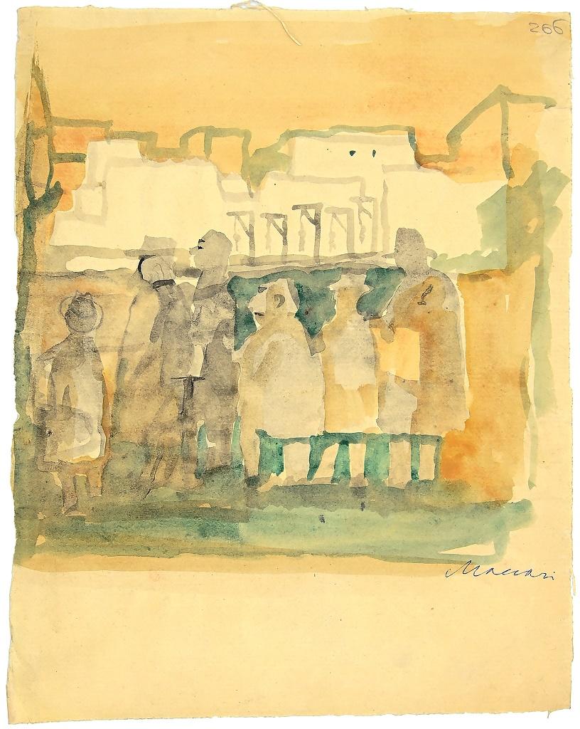 The audience is a very beautiful watercolour painting realized by Mino Maccari on 1965.

In good condition, except for worn paper on the margins.

Hand-signed by the artist on the lower right corner.

Mino Maccari was an Italian writer, painter,