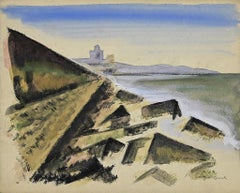 Marine Landscape- Mixed Media on Paper by Pierre Segogne - Early 20th Century