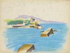 Paysage - Pastel original sur papier de Pierre Segogne - Début du 20ème siècle