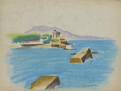 Paysage - Pastel original sur papier de Pierre Segogne - Début du 20ème siècle