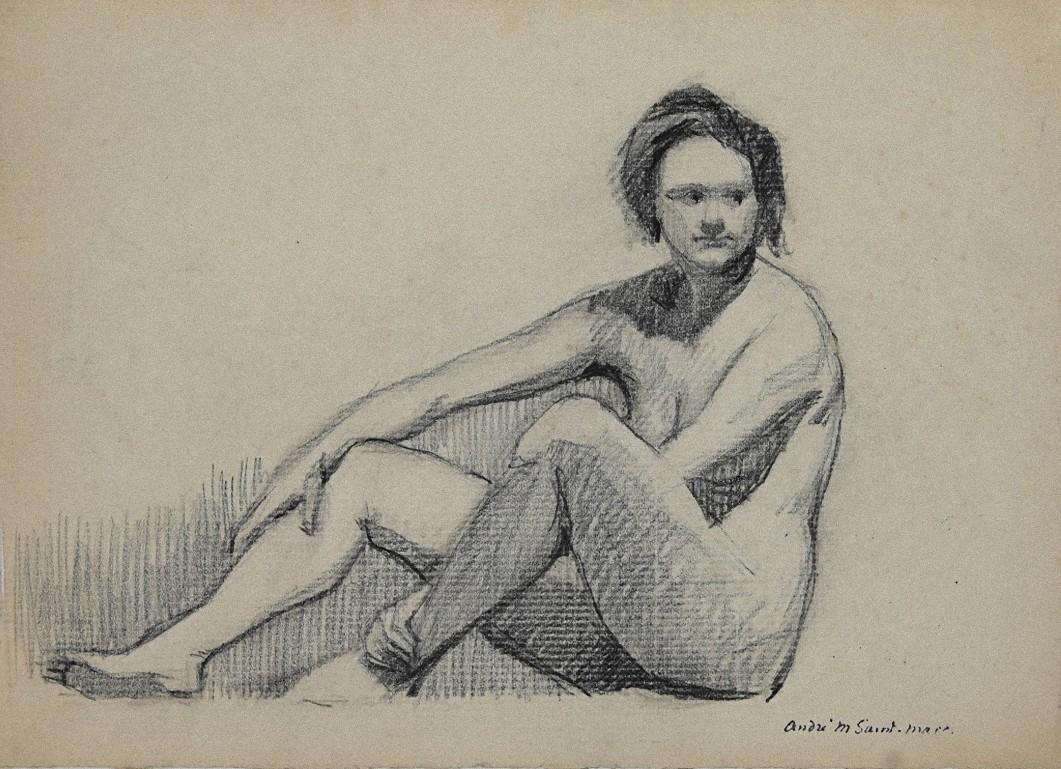 Nude - Pencil Drawing by André Meaux Saint-Marc - Early 20th Century