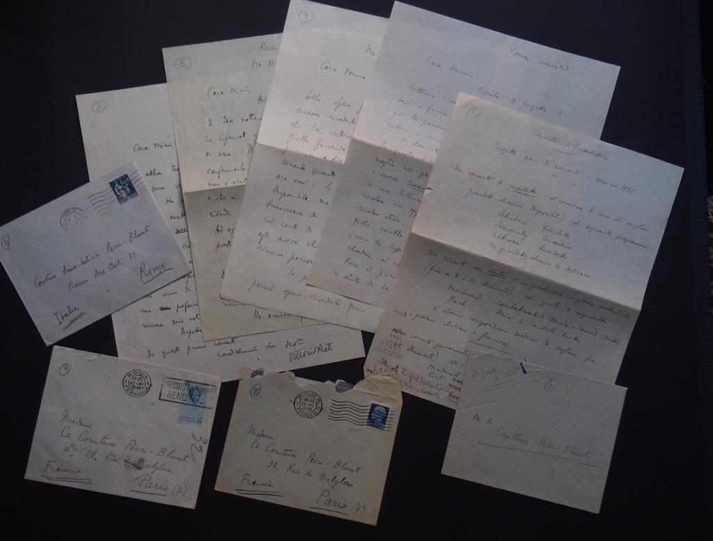 Progetto per 3 Concerti di Primavera è un bellissimo lotto, composto da 4 lettere autografe firmate dal compositore italiano Vittorio Rieti alla contessa A. L. Pecci-Blunt, scritte in italiano, 1935. Condizioni eccellenti, comprese le buste